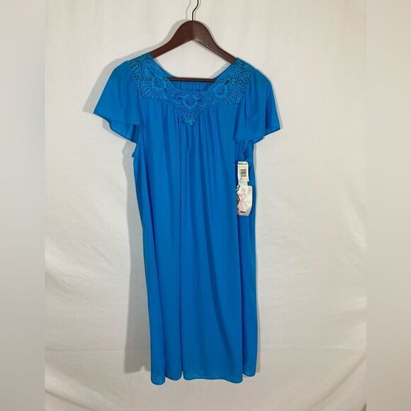 Shadow Line Night Gown Women's Medium Blue Short Sleeve Sleepwear - Picture 2 of 11